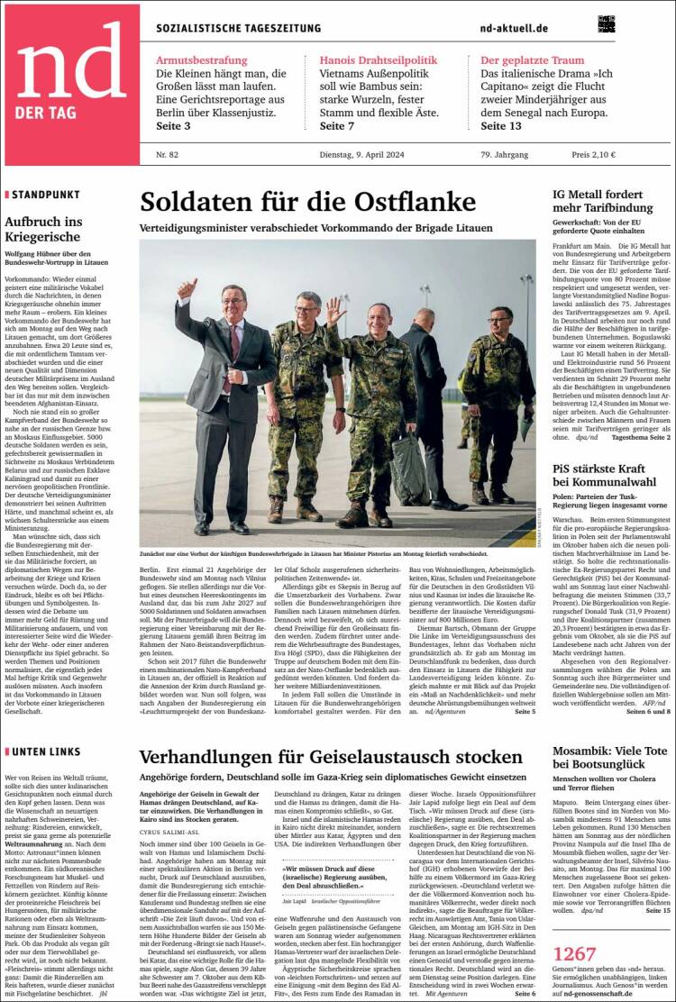 Portada de Neues Deutschland (Alemania)