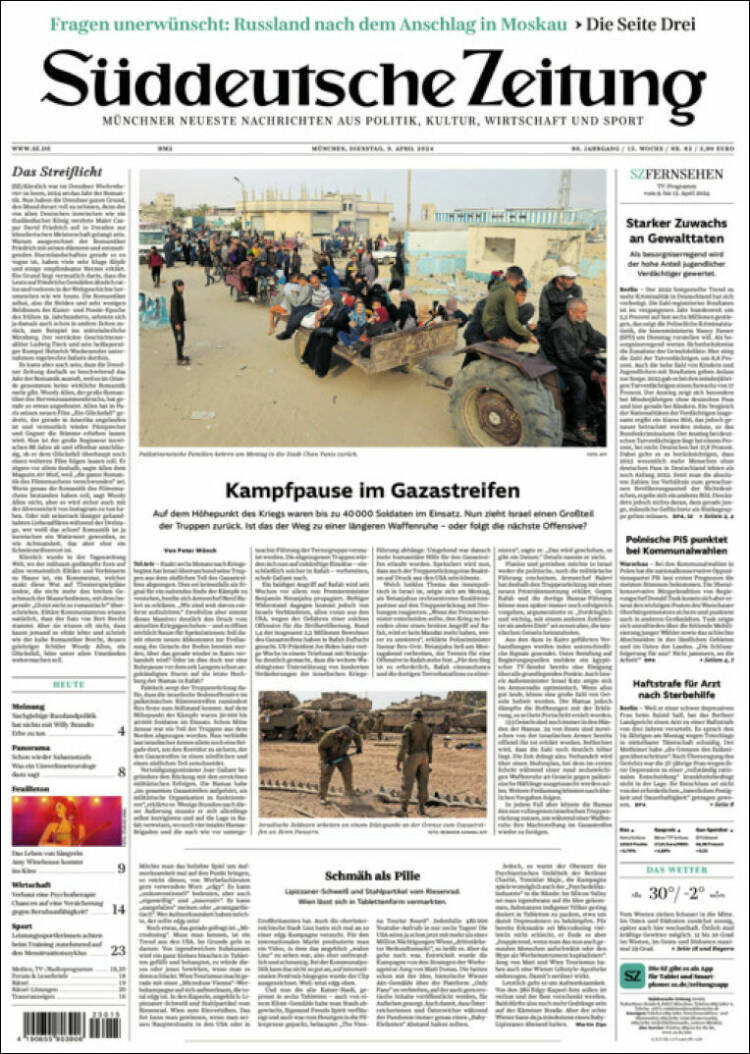 Portada de Sueddeutsche (Alemania)