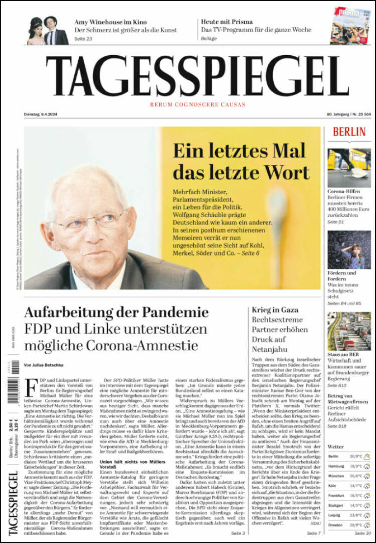 Portada de Der Tagesspiegel (Alemania)