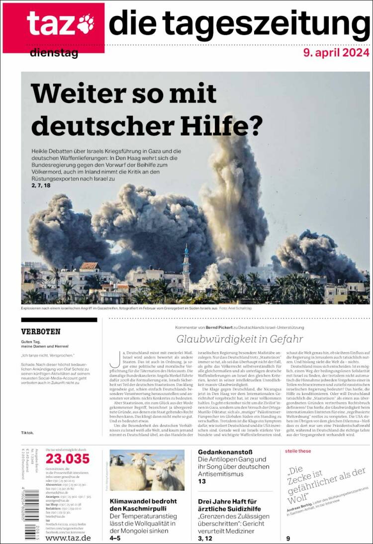 Portada de Die Tageszeitung (Alemania)