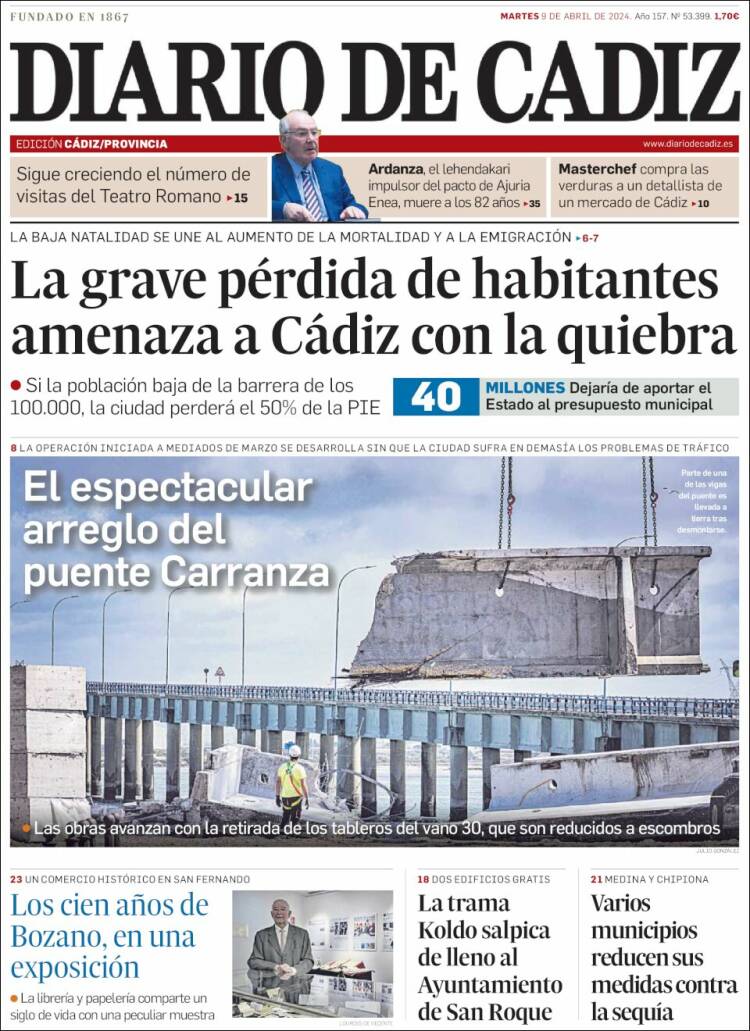 Portada de Diario de Cádiz (España)