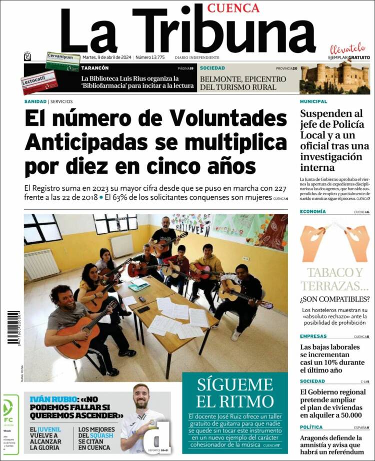 Portada de La Tribuna de Cuenca (España)