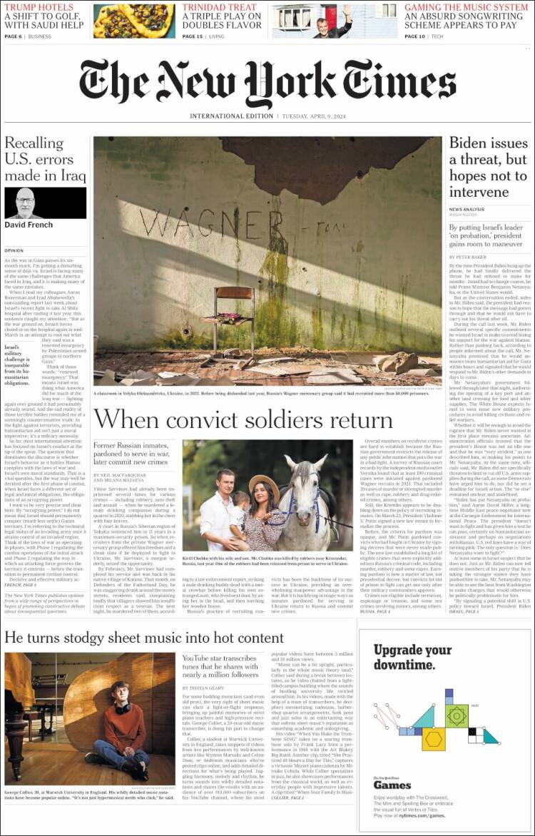 Portada de International New York Times (Europa)