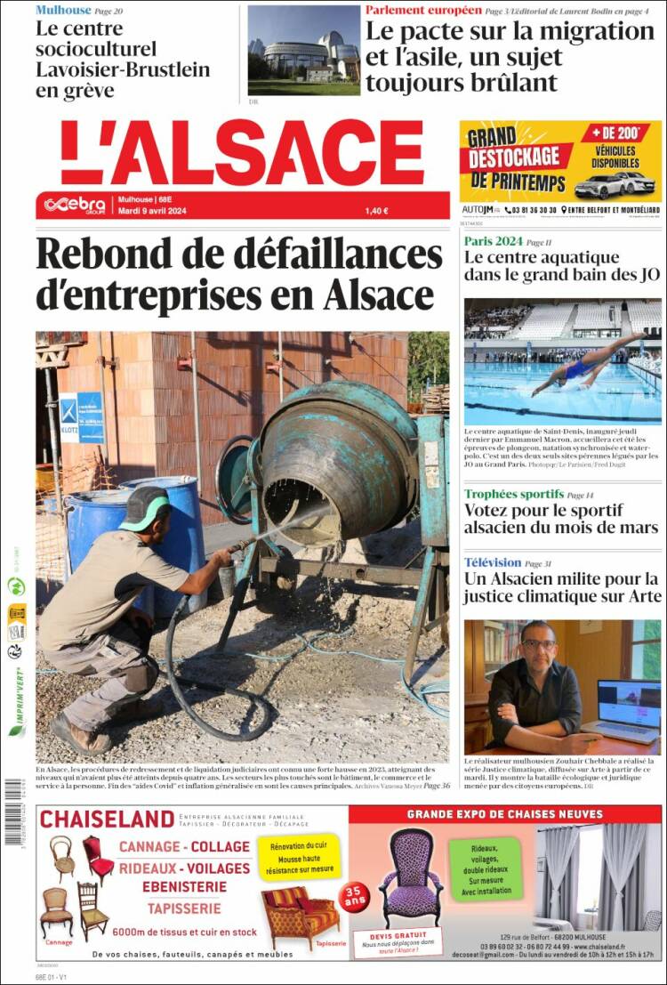 Portada de Journal L'Alsace (Francia)