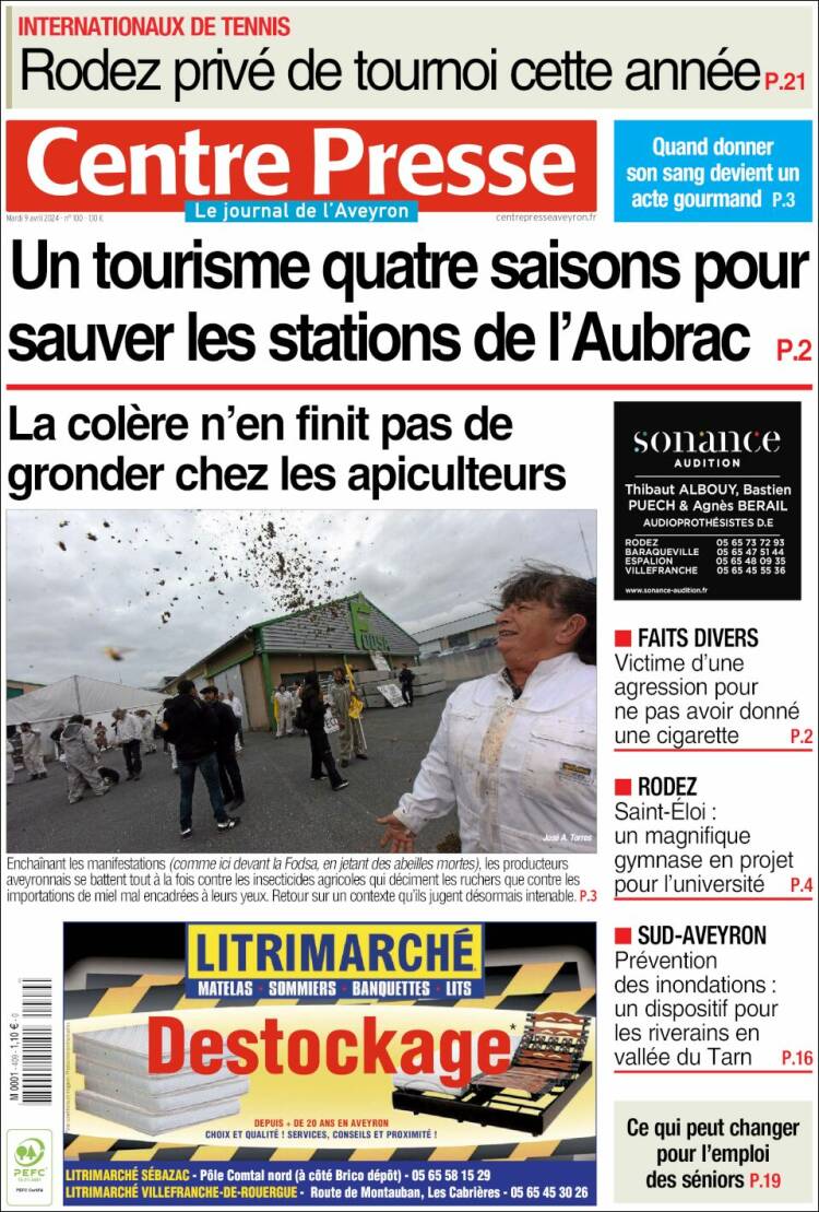 Portada de Centre Presse (Francia)