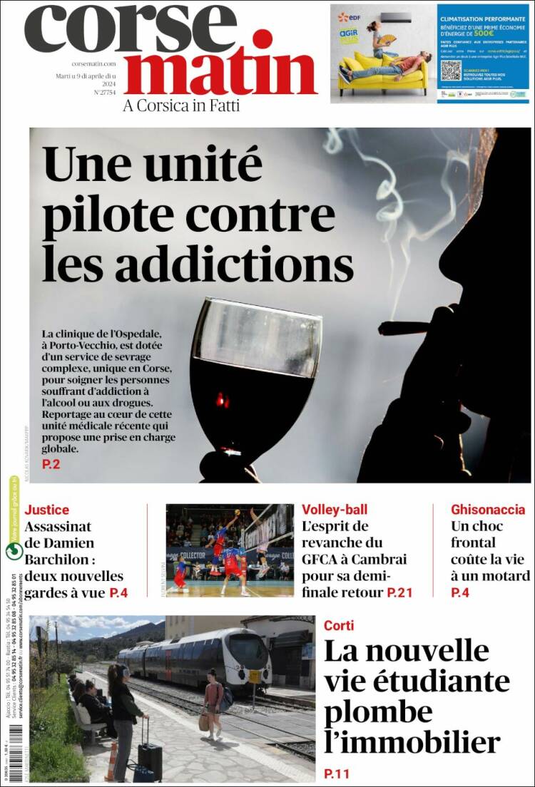 Portada de Corse-Matin (Francia)