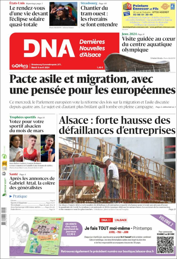 Portada de Les Dernières Nouvelles d'Alsace (Francia)