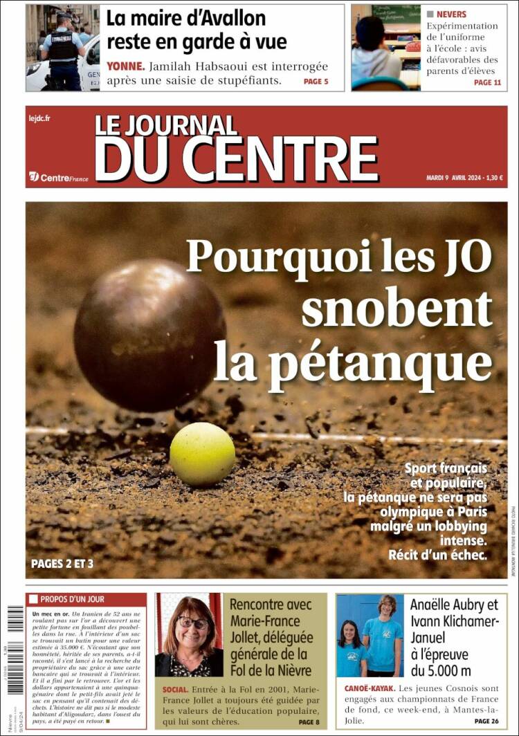 Portada de Le Journal du Centre (Francia)