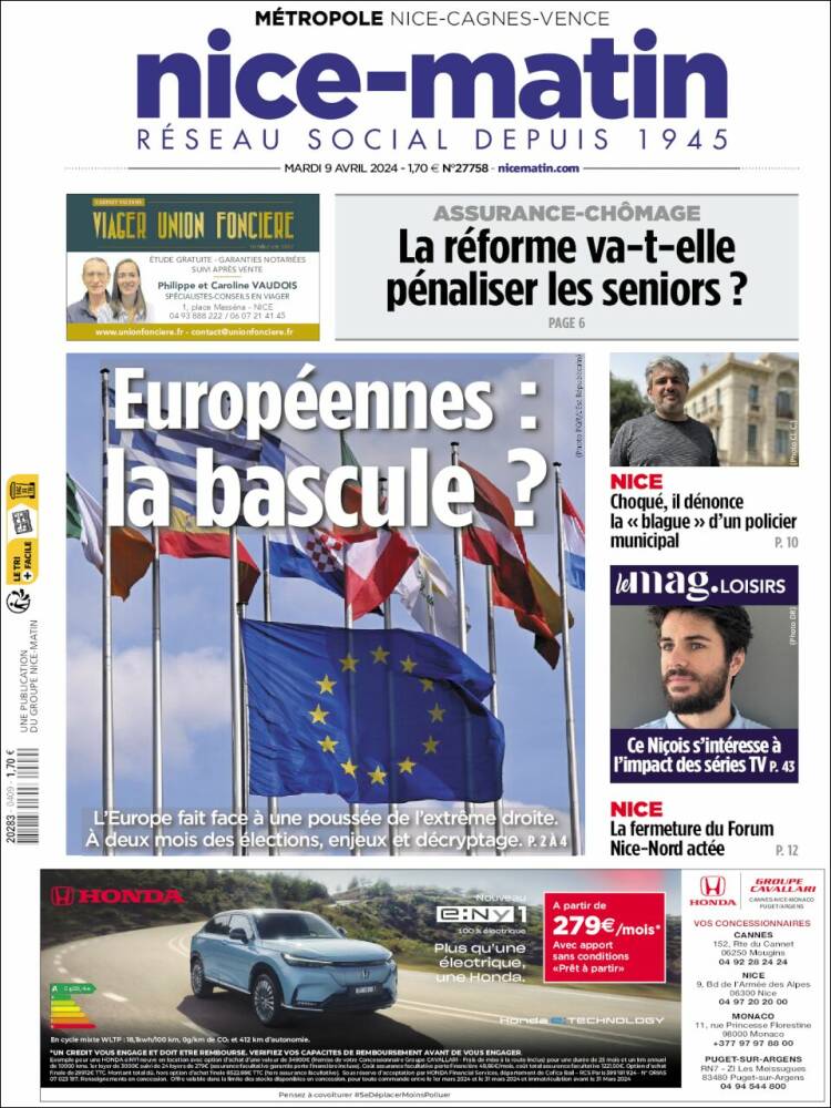 Portada de Nice-Matin (Francia)