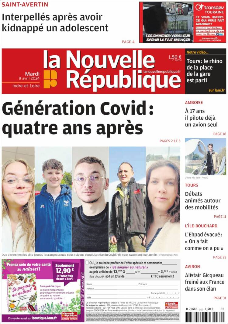 Portada de La Nouvelle Republique (Francia)
