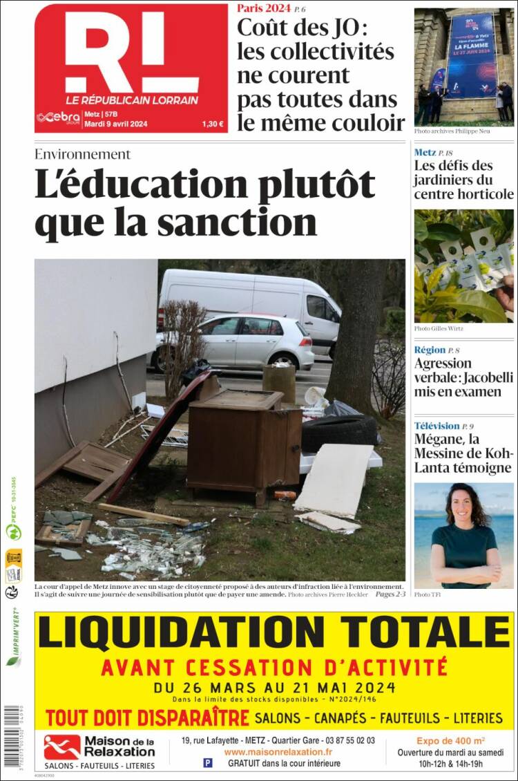 Portada de Le Republicain Lorrain (Francia)