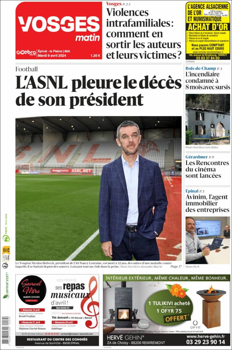 Portada de Vosges Matin (Francia)