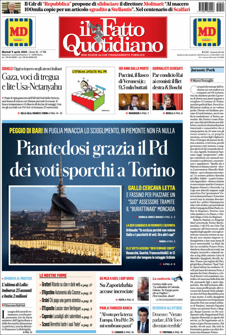 Portada de Il Fatto Quotidiano (Italia)