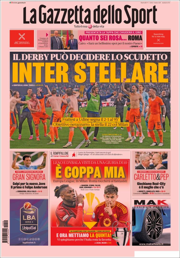 Portada de La Gazzetta dello Sport (Italia)