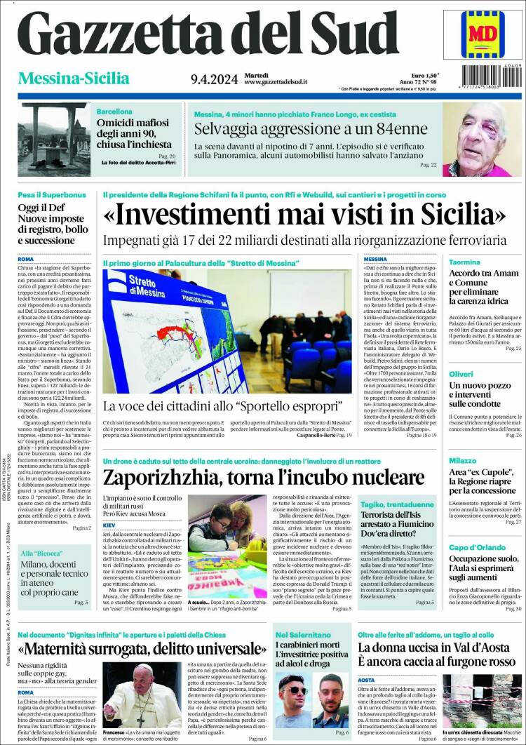 Portada de Gazzetta del Sud (Italia)