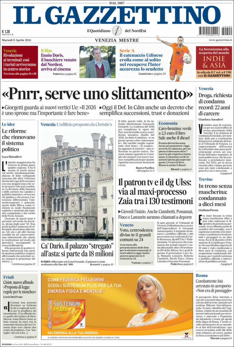 Portada de Il Gazzettino (Italia)