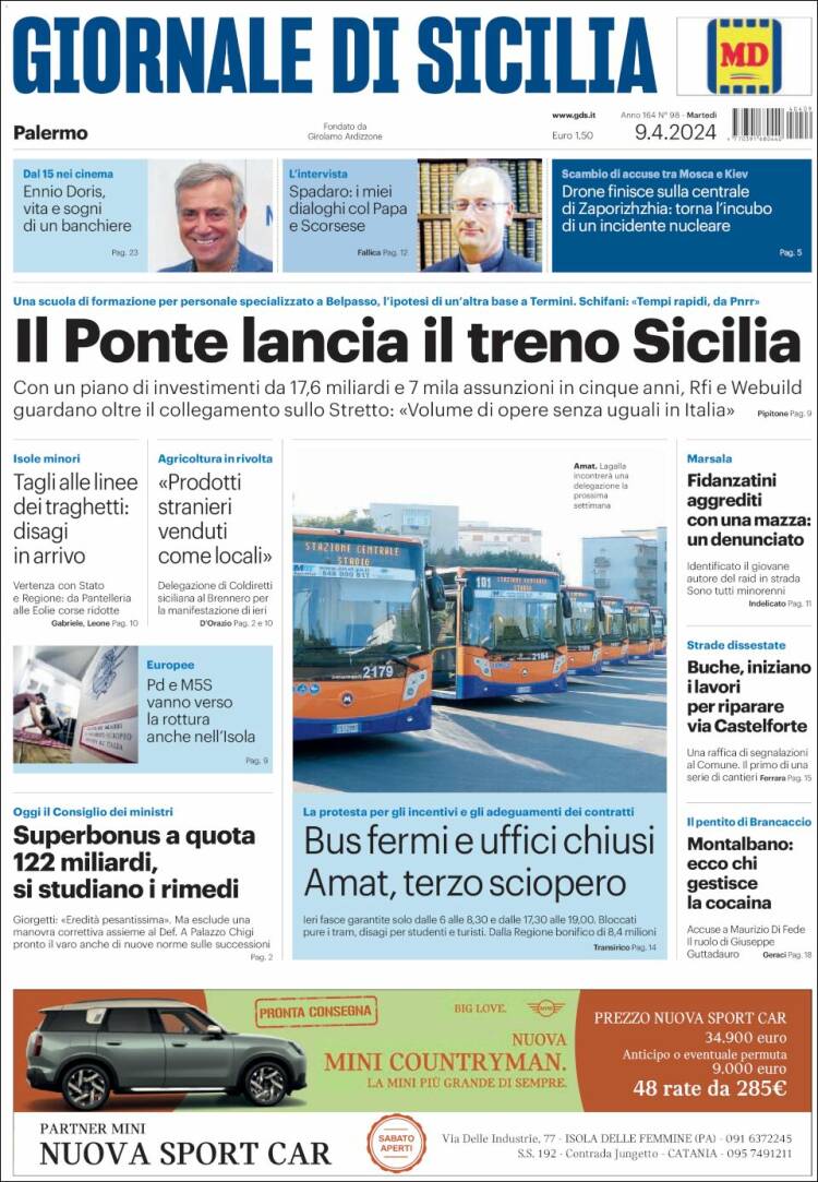 Portada de Giornale di Sicilia (Italia)
