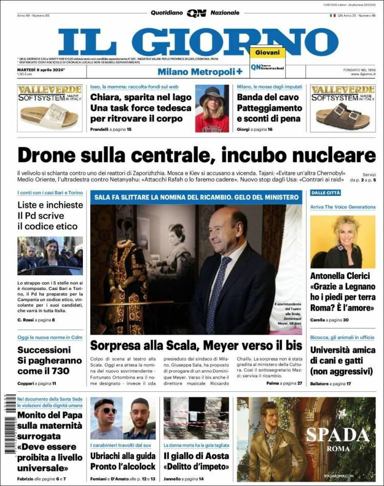 Portada de Il Giorno (Italia)