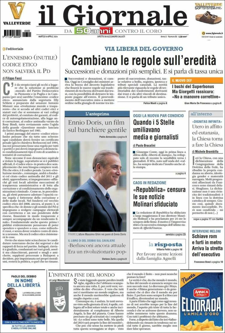 Portada de il Giornale (Italia)