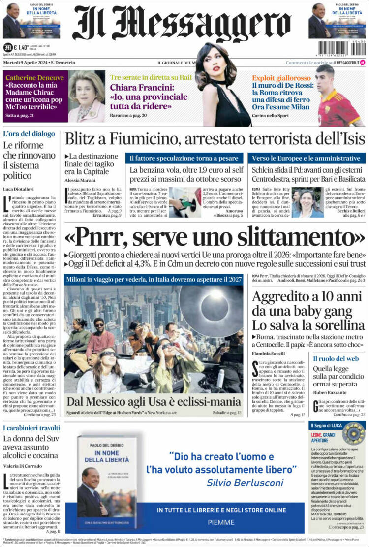 Portada de Il Messaggero (Italia)