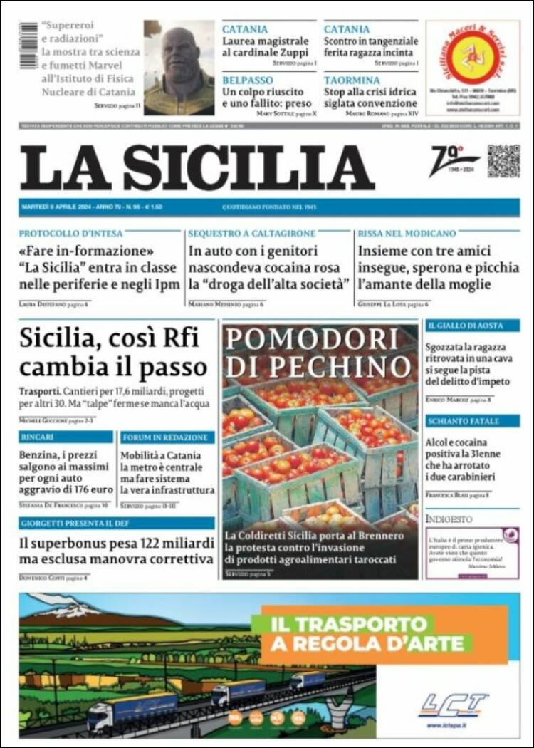 Portada de La Sicilia (Italia)