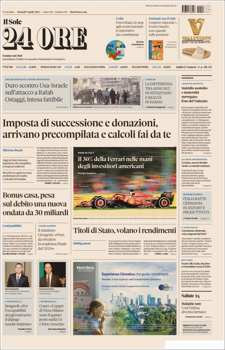 Portada de Il Sole 24 ORE (Italia)