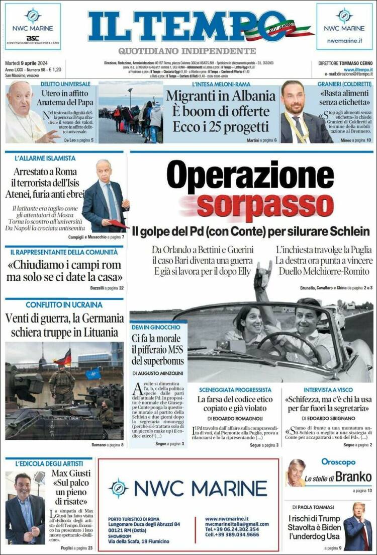 Portada de Il Tempo (Italia)