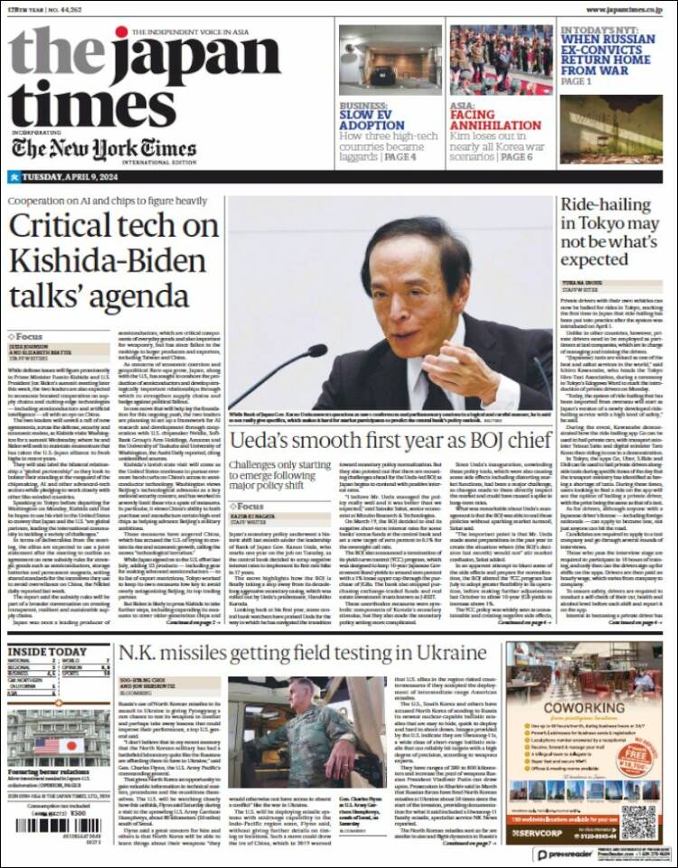 Portada de The Japan Times (Jap&oacute;n)