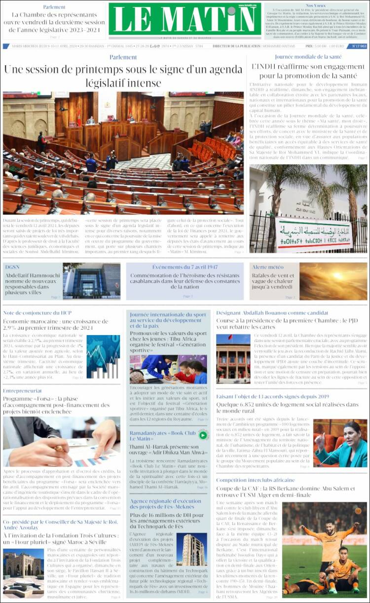 Portada de Le Matin (Marruecos)