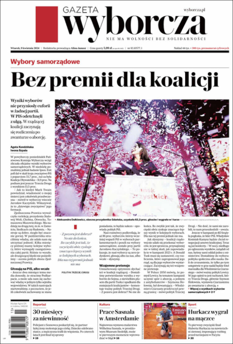 Portada de Gazeta Wyborcza (Polonia)