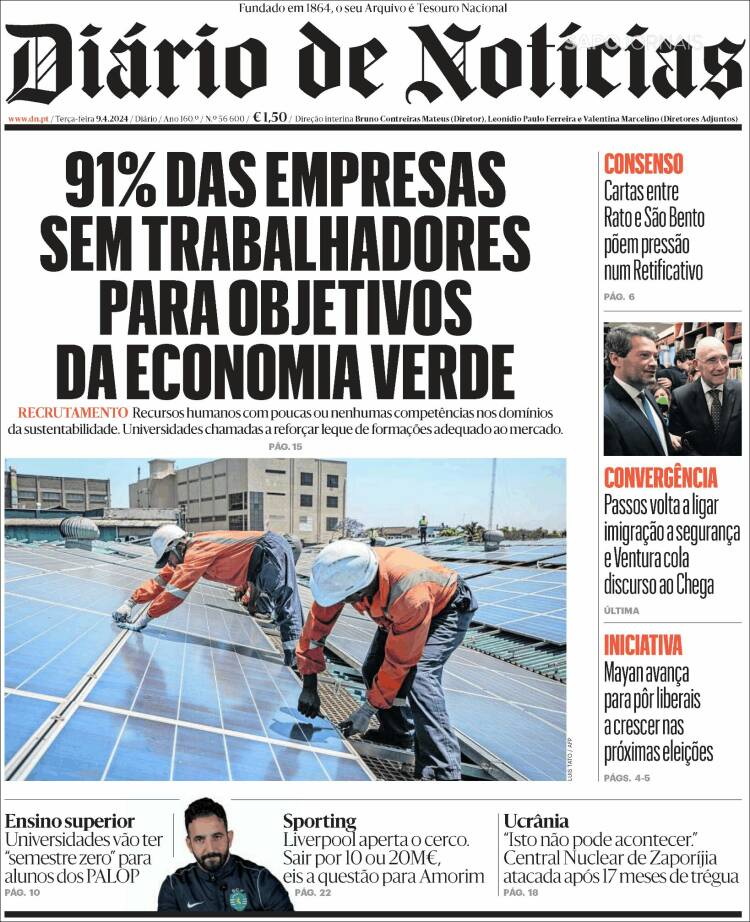 Portada de Diário de Noticias (Portugal)