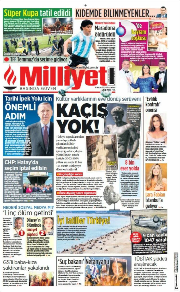 Portada de Milliyet (Turqu&iacute;a)