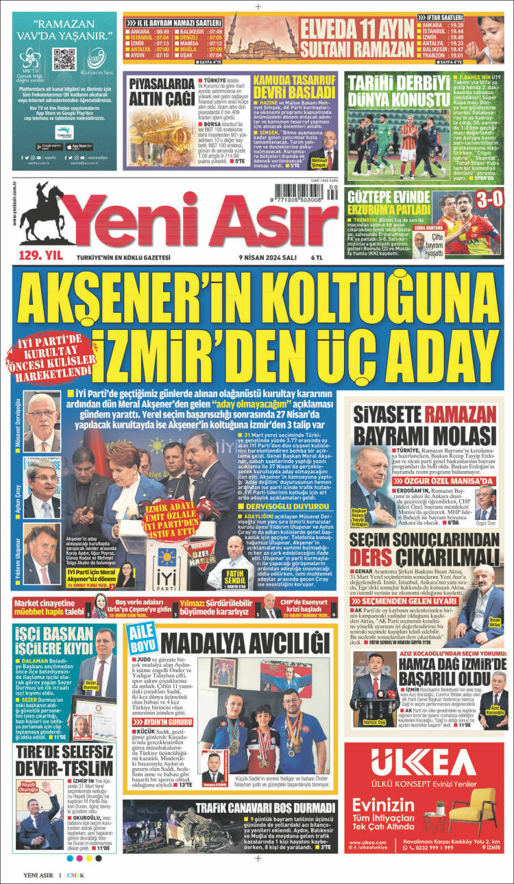 Portada de Yeni Asır (Turqu&iacute;a)