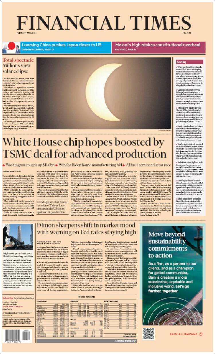 Portada de Financial Times (Reino Unido)