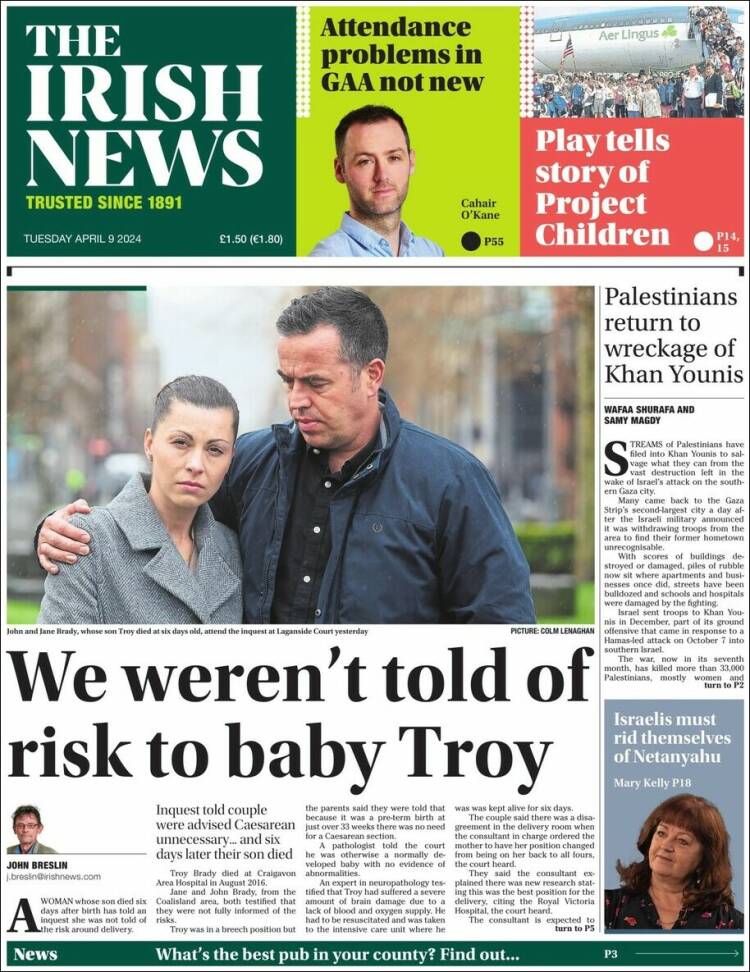 Portada de Irish News (Reino Unido)