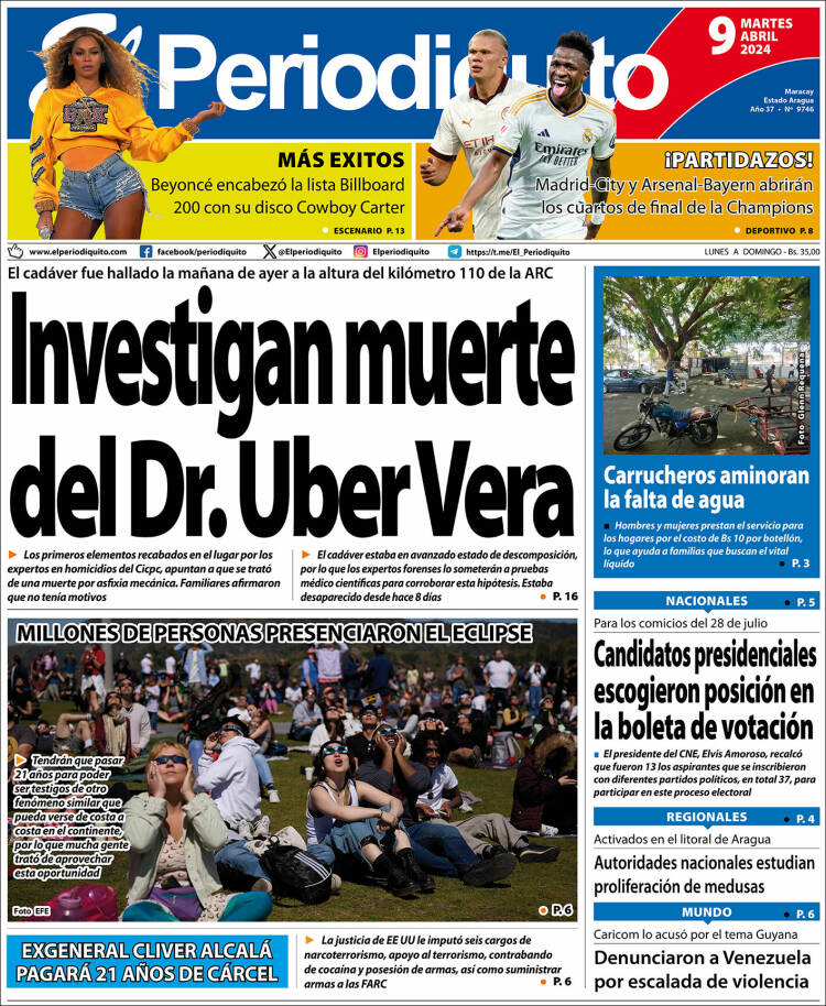 Portada de Periodiquito de Aragua (Venezuela)