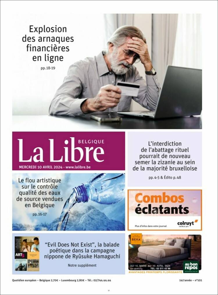 Portada de La Libre.be (B&eacute;lgica)