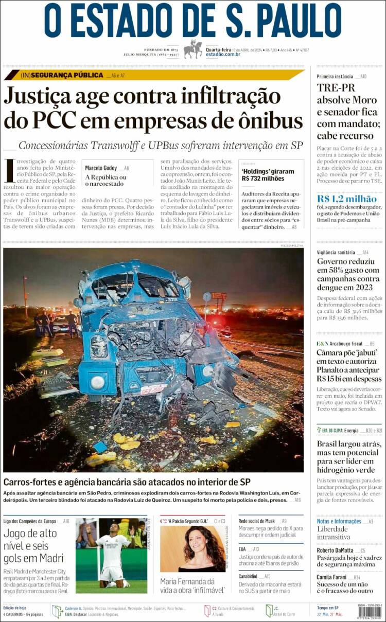 Portada de O Estado de São Paulo (Brasil)