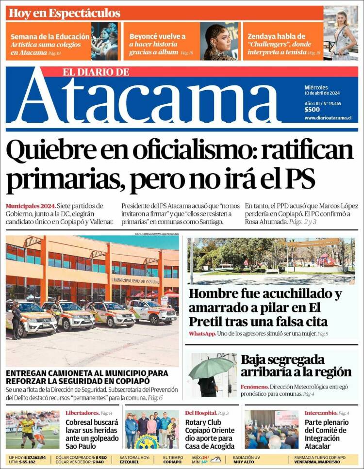 Portada de Diario de Atacama (Chile)