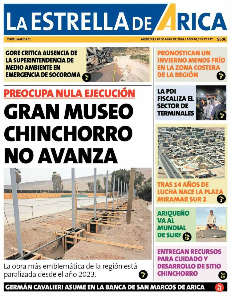 Portada de La Estrella de Arica (Chile)