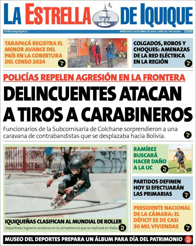 Portada de La Estrella de Iquique (Chile)