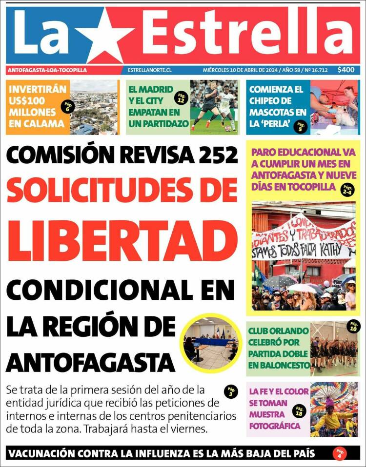 Portada de La Estrella de Tocopilla (Chile)