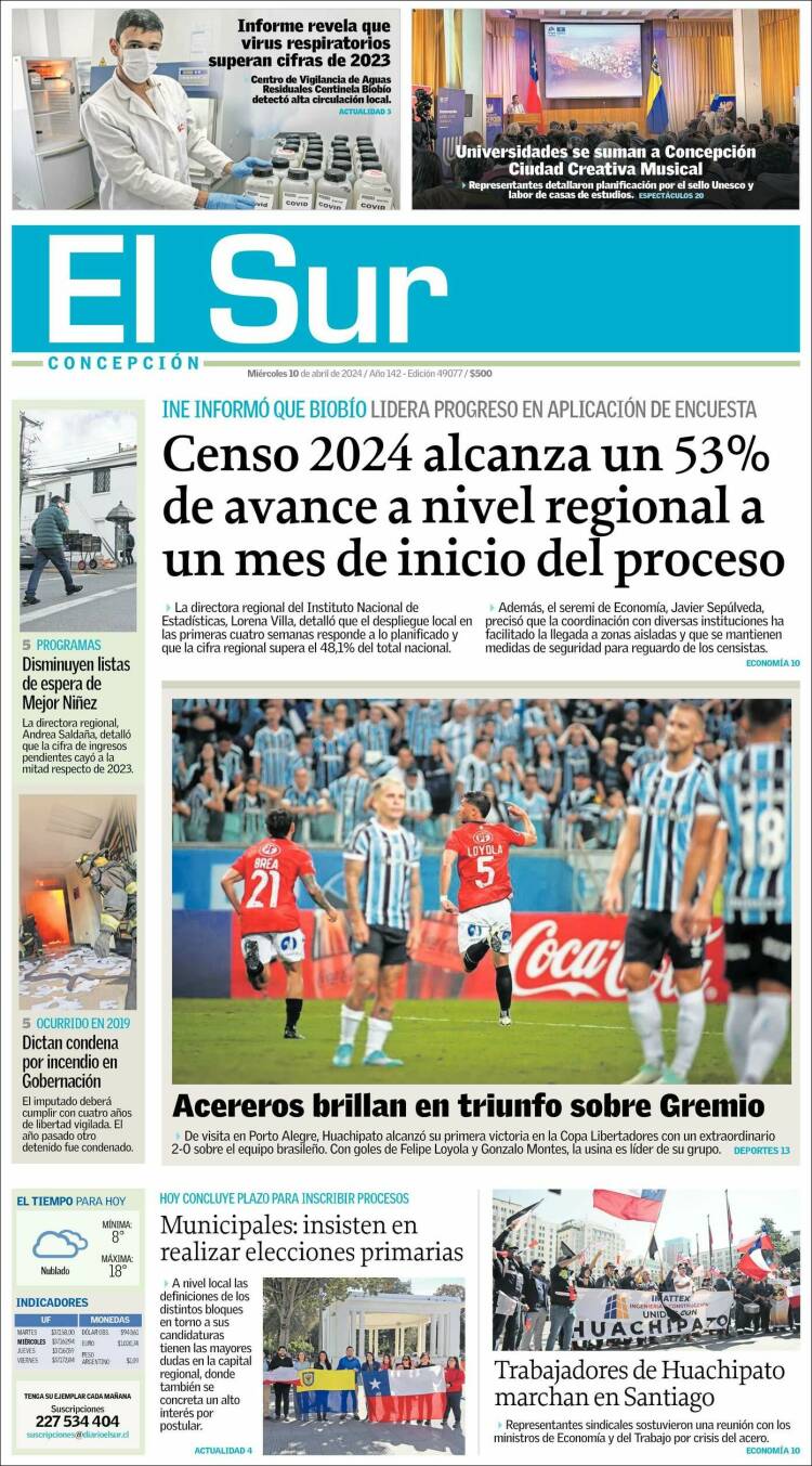 Portada de El Sur (Chile)