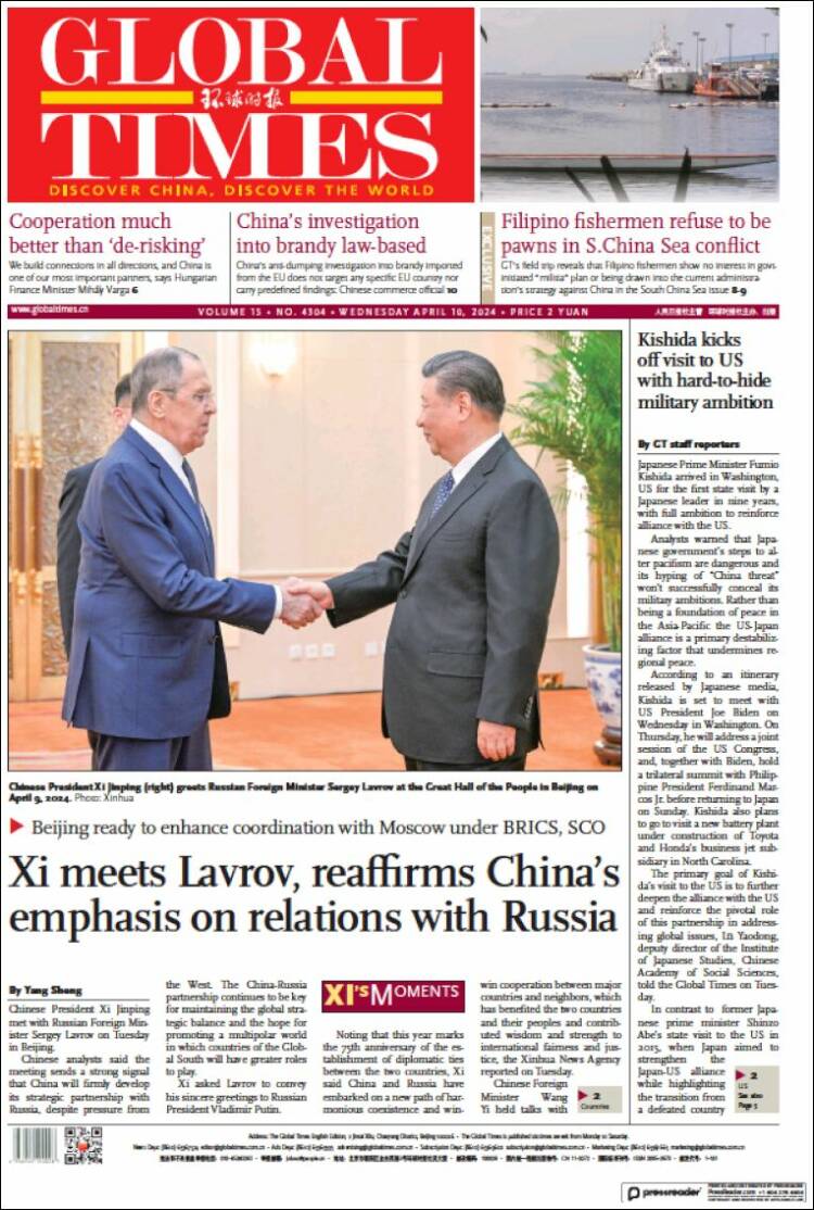 Portada de The Global Times (China)