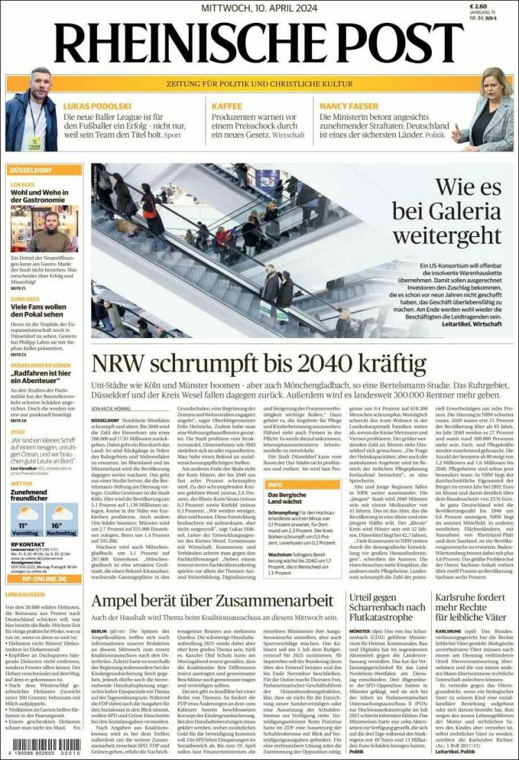 Portada de Rheinische Post (Alemania)