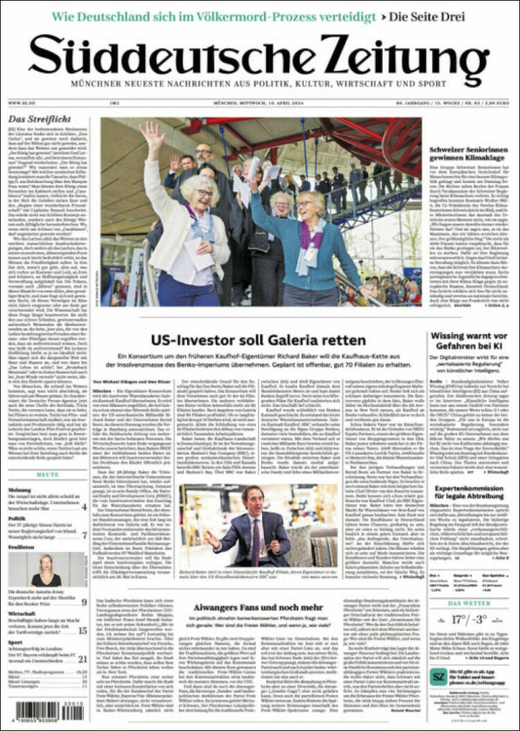 Portada de Sueddeutsche (Alemania)