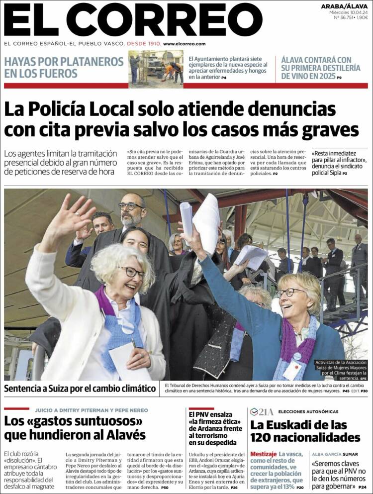 Portada de El Correo - Álava (España)