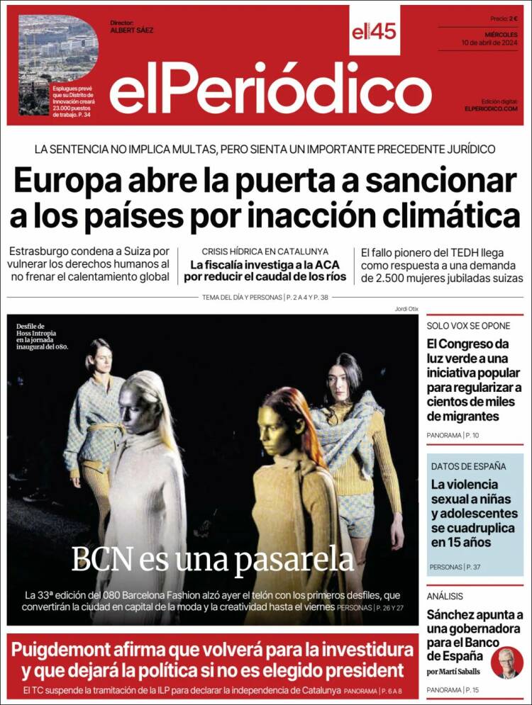 Portada de El Periódico (España)