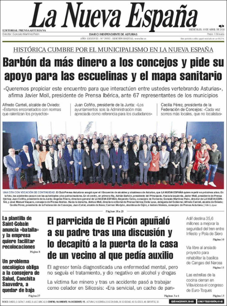 Portada de La Nueva España (España)