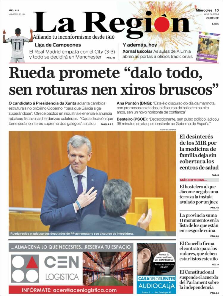 Portada de La Región de Ourense (España)